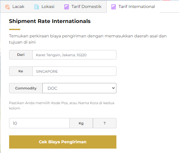 tarif internasional rpx