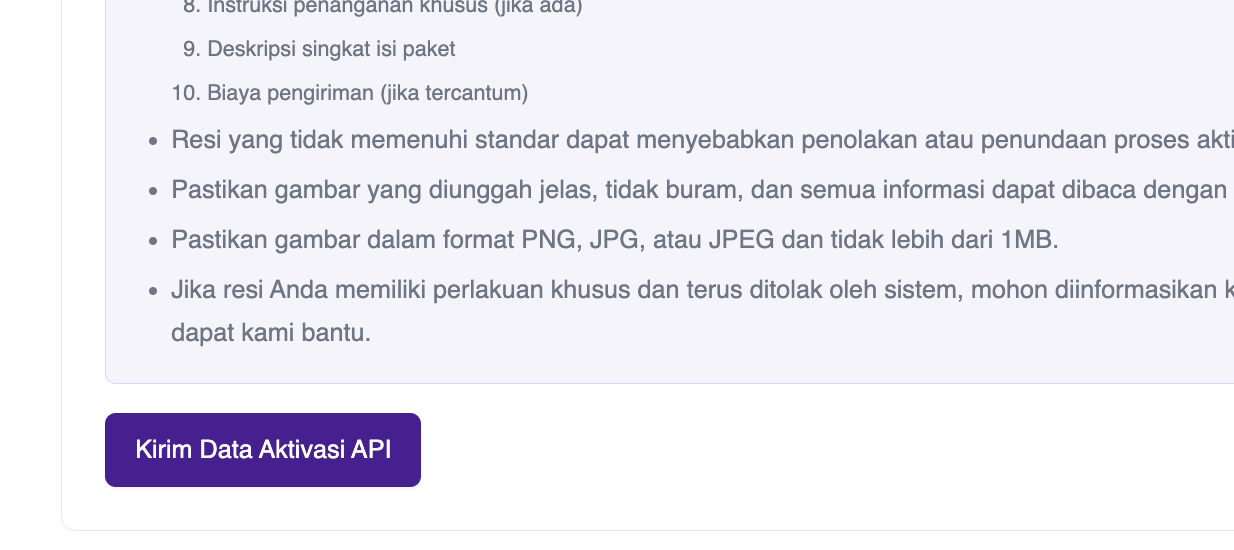 Biteship Activation Form